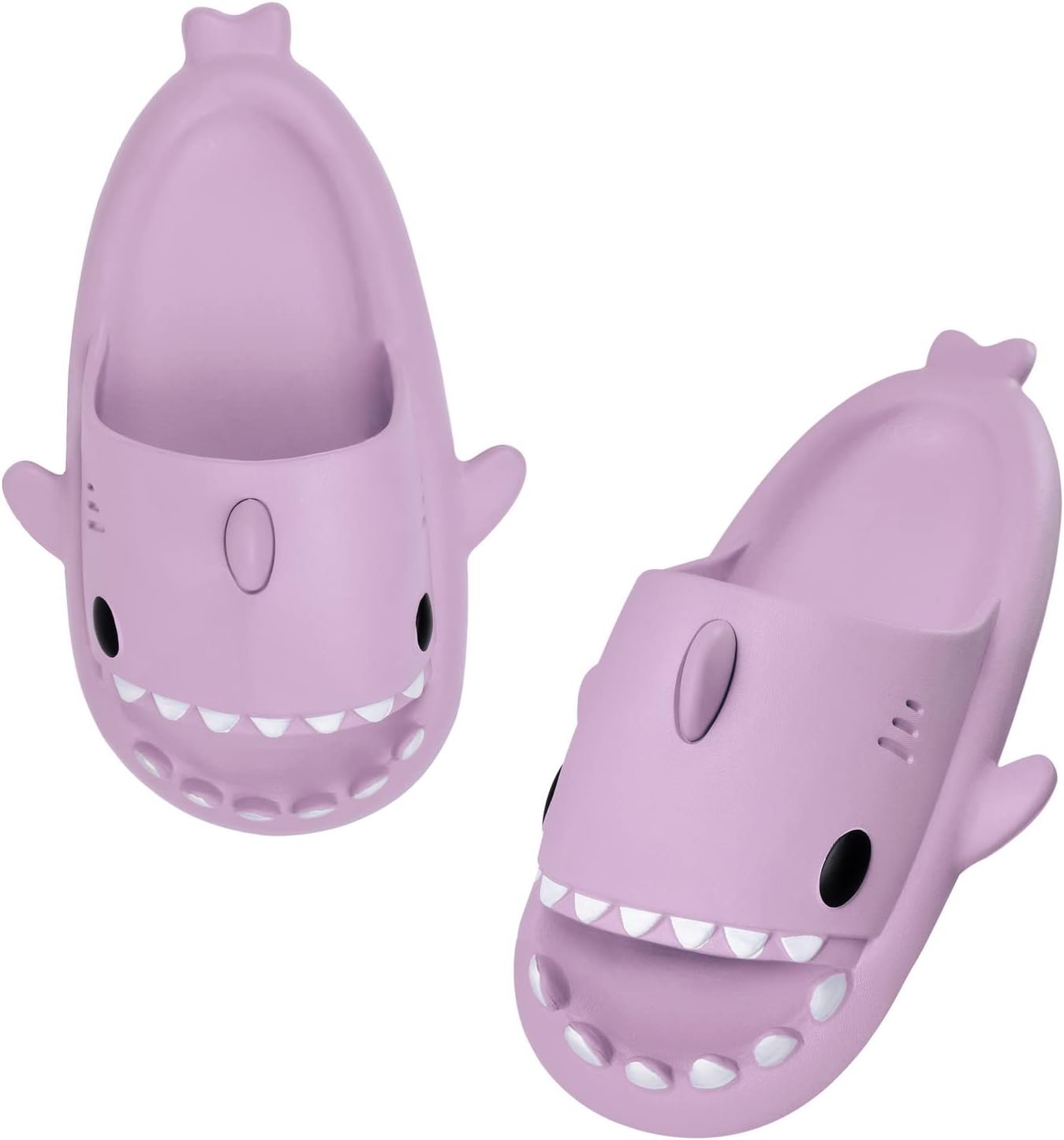 

Шлепанцы MoneRffi Shark для женщин и мужчин, Cloud Shark, оригинальные открытые сандалии, милые тапочки в виде акулы, нескользящие для пляжа, бассейна и душа, фиолетовый