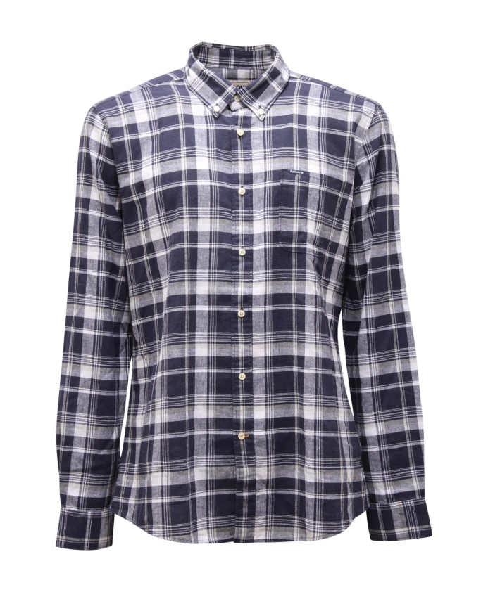 

Рубашка из льна/хлопка, сшитая на заказ, с карманом. Barbour, синий