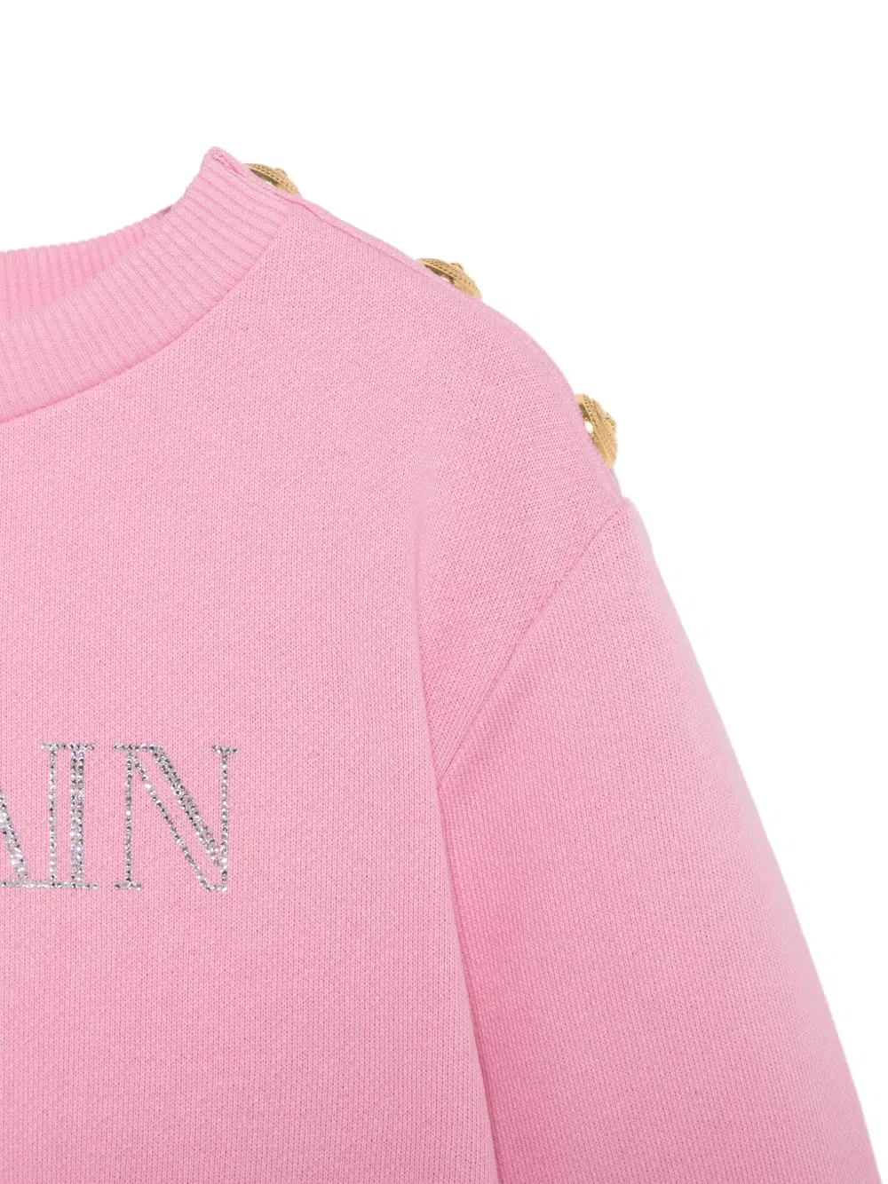 Толстовка с украшенным логотипом и застежкой на пуговицы на плечах Balmain Kids, розовый — фото 3