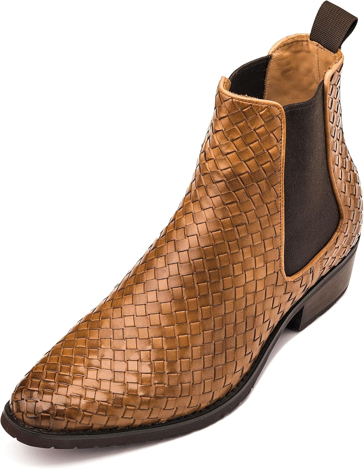 

Мужские невидимые башмаковые туфли CALTO с увеличением роста - светло-коричневые премиальные кожаные плетеные ботинки на щиколотку с пряжкой и молнией - увеличивают рост на 8 см - K30524 - размер 7 D(M) США