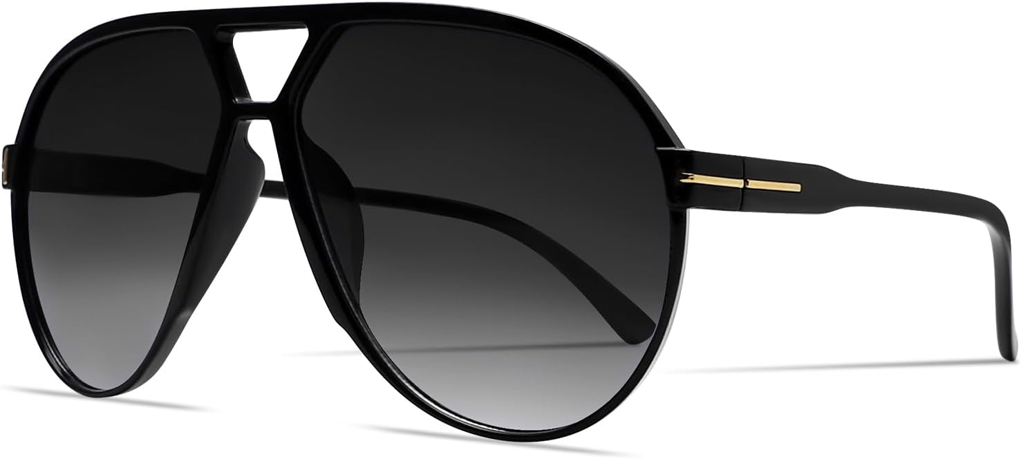 

Ретро-солнцезащитные очки-авиаторы для женщин и мужчин, большие, классические, винтажные, в стиле 70-х, модные, не спутываются, квадратные, солнцезащитные очки-авиаторы GUVIVI, Black Frame - Gradient Black Lens