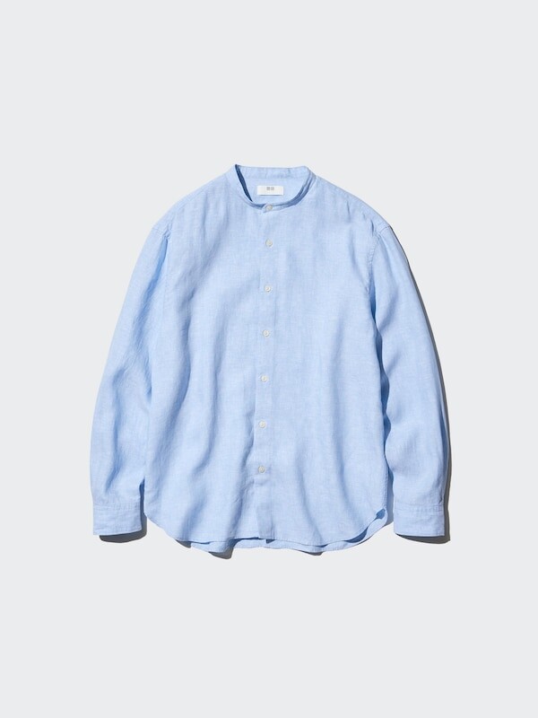 

Льняная рубашка премиум-класса дедушкин воротник Uniqlo, синий