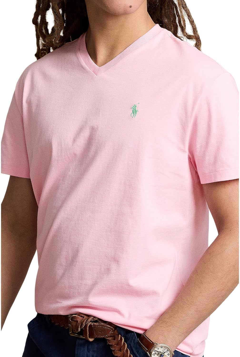 Мужская футболка POLO RALPH LAUREN классического кроя с V-образным вырезом, Pink — фото 3