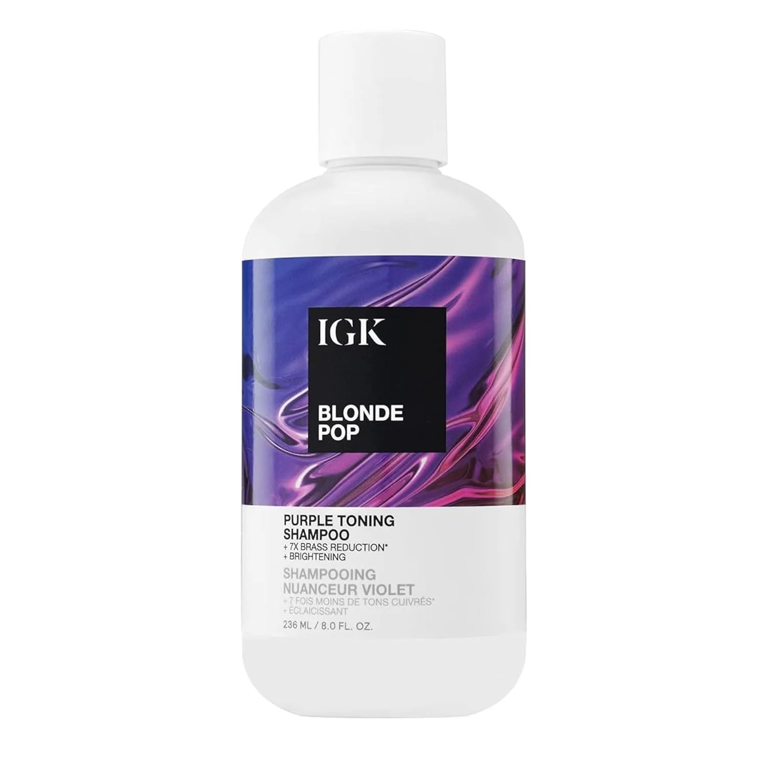 IGK BLONDE POP Purple Shampoo, нейтрализует желтизну и осветляет блонд, тонирующий шампунь для мелированных, обесцвеченных и окрашенных волос, веганский, без жестокости, 227 г 226.80 г (.), purple