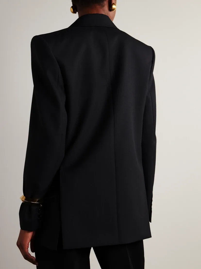 Двубортный блейзер из шерсти grain de poudre SAINT LAURENT, черный — фото 3