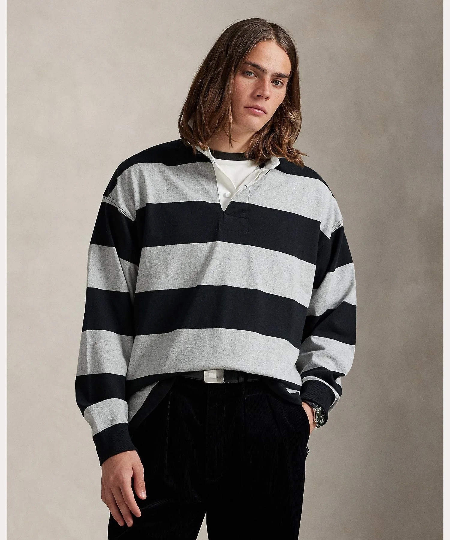 Полосатая регбийная рубашка большого размера Polo Ralph Lauren, 020 Gray