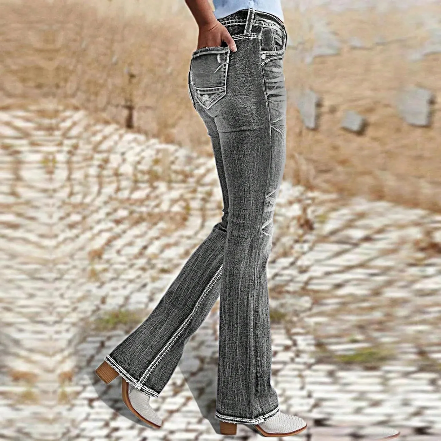 Прямые джинсы для женщин Stretchy High Waisted Slim Fit — фото 3