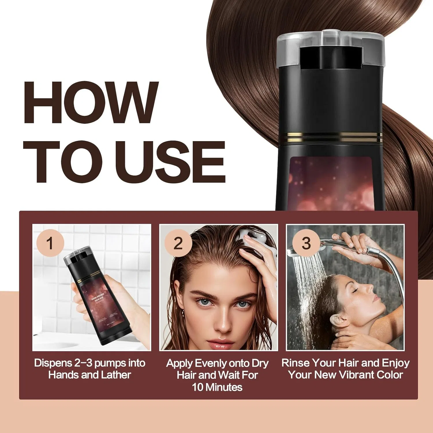 Шампунь-краска «Instant Colour Shampoo» от Ever Hair, коричневый, 200 мл Generisch — фото 3