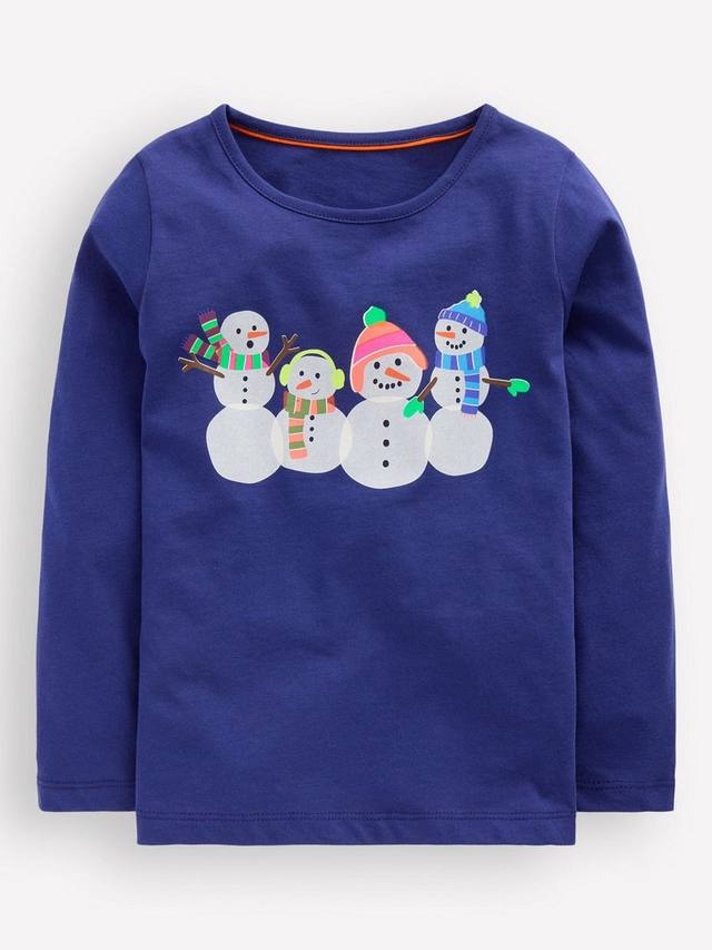 

Детская футболка с длинным рукавом Riso Cotton с принтом Mini Boden, Blue Snowmen