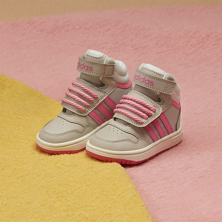 Adidas Neo Кроссовки высокие Hoops Mid 3.0 для малышей, серо-розовые, нескользящие, износостойкие, дышащие — фото 4