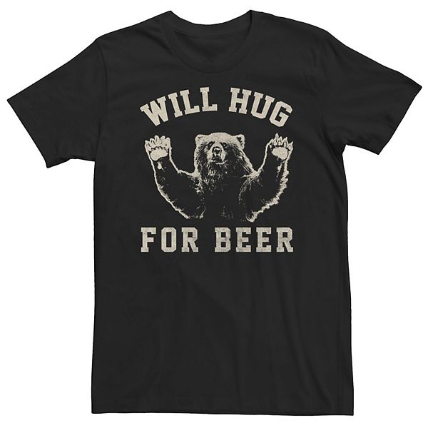 

Футболка vintage Big & tall "will hug for beer" bear collegiate Licensed Character