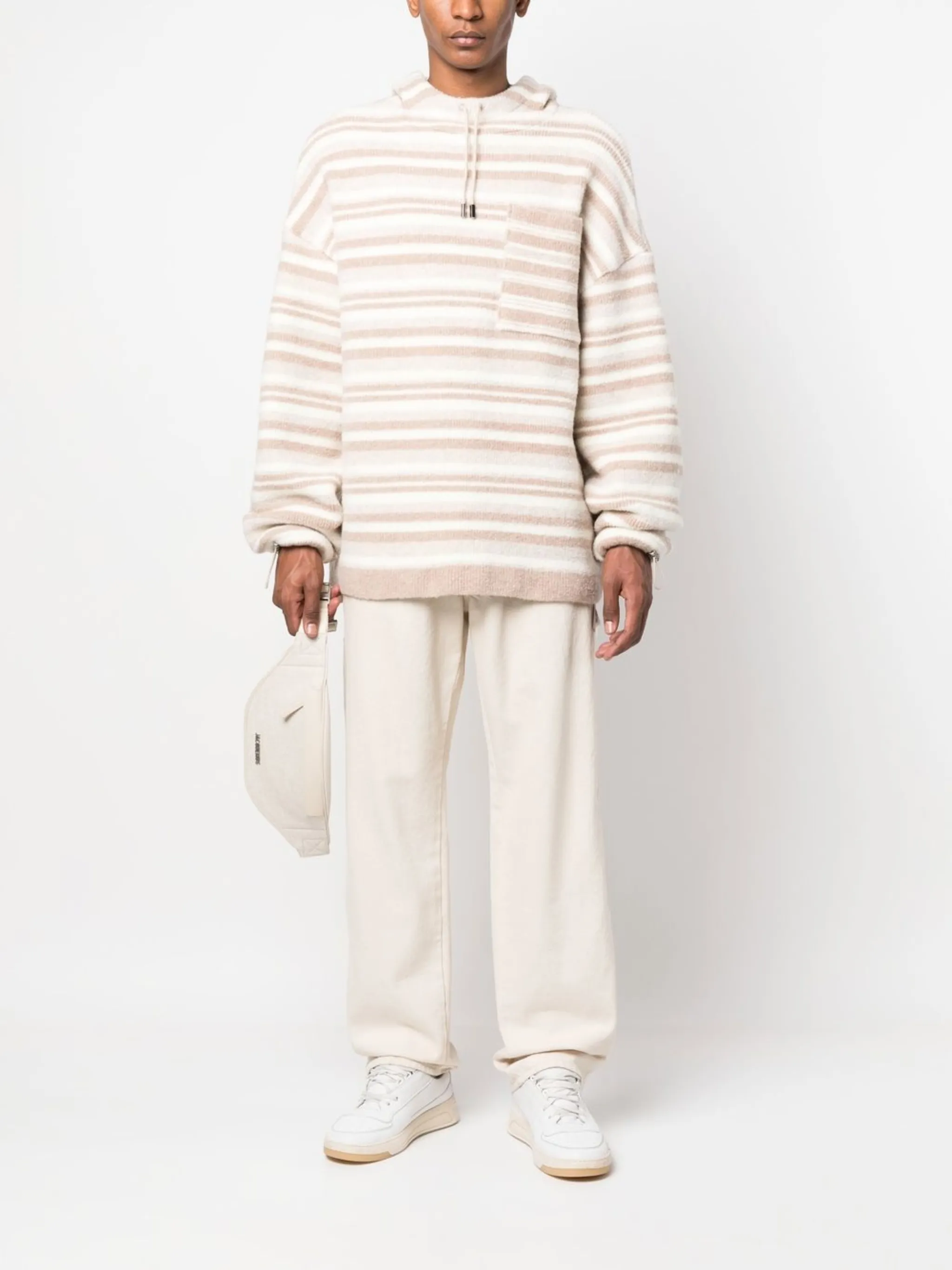 Трикотажное худи оверсайз в полоску Jacquemus, белый — фото 2