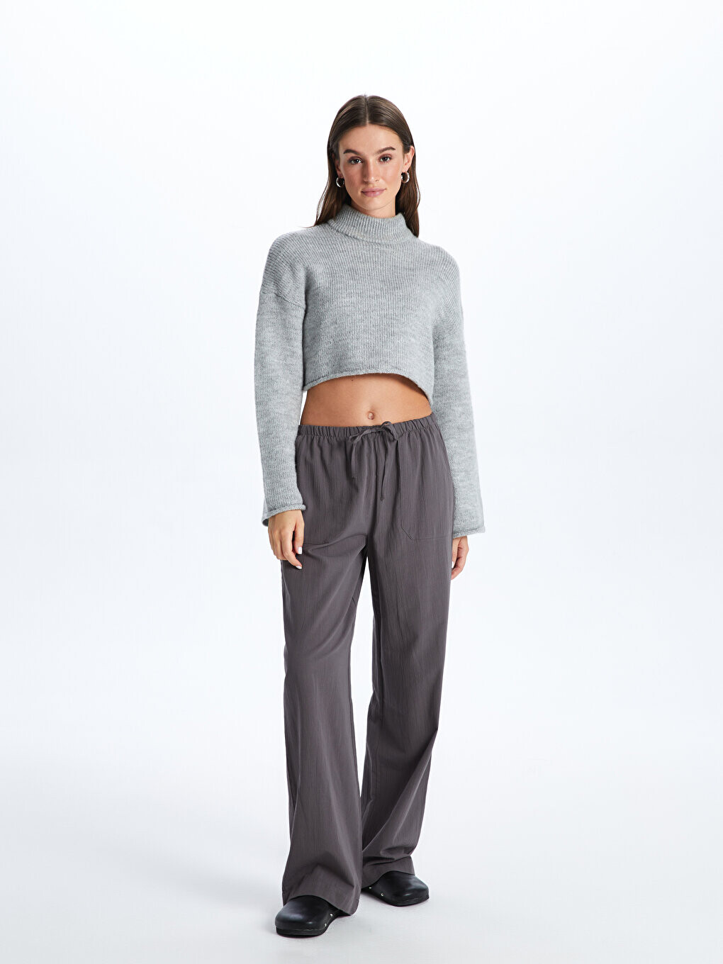 

Удобные женские брюки с эластичной резинкой на талии LCW Casual, антрацит