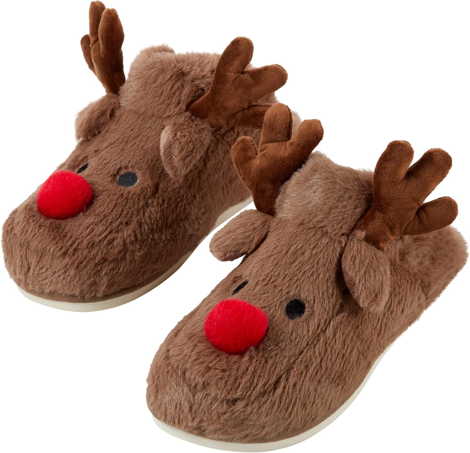 

Рождественские теплые тапочки Gilbins для женщин и мужчин с эффектом памяти, свитер с оленем, зимние мягкие уютные домашние тапочки для дома и улицы, коричневый