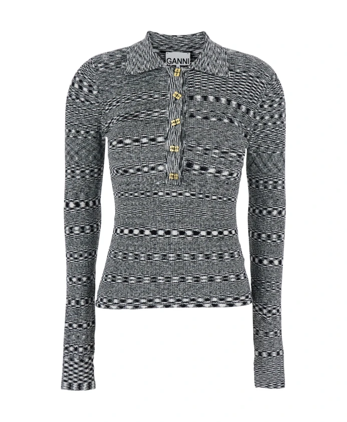 

Футболка-Поло с эффектом космической окраски, белая с черным Ganni, черный