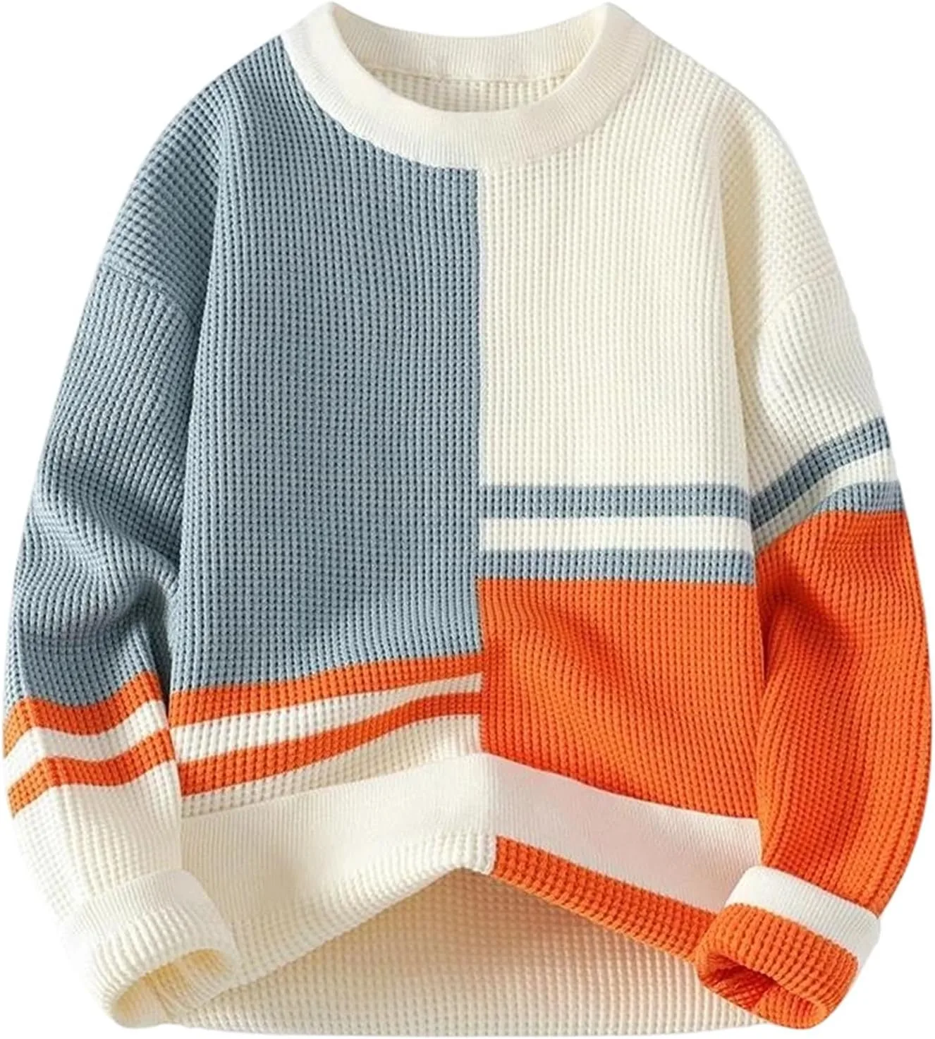 

Мужской свитер с цветными блоками, о-образным вырезом и длинными рукавами