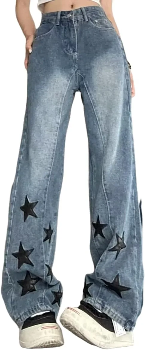 

Женские джинсы с принтом звезд, широкие, высокая посадка Lexamen