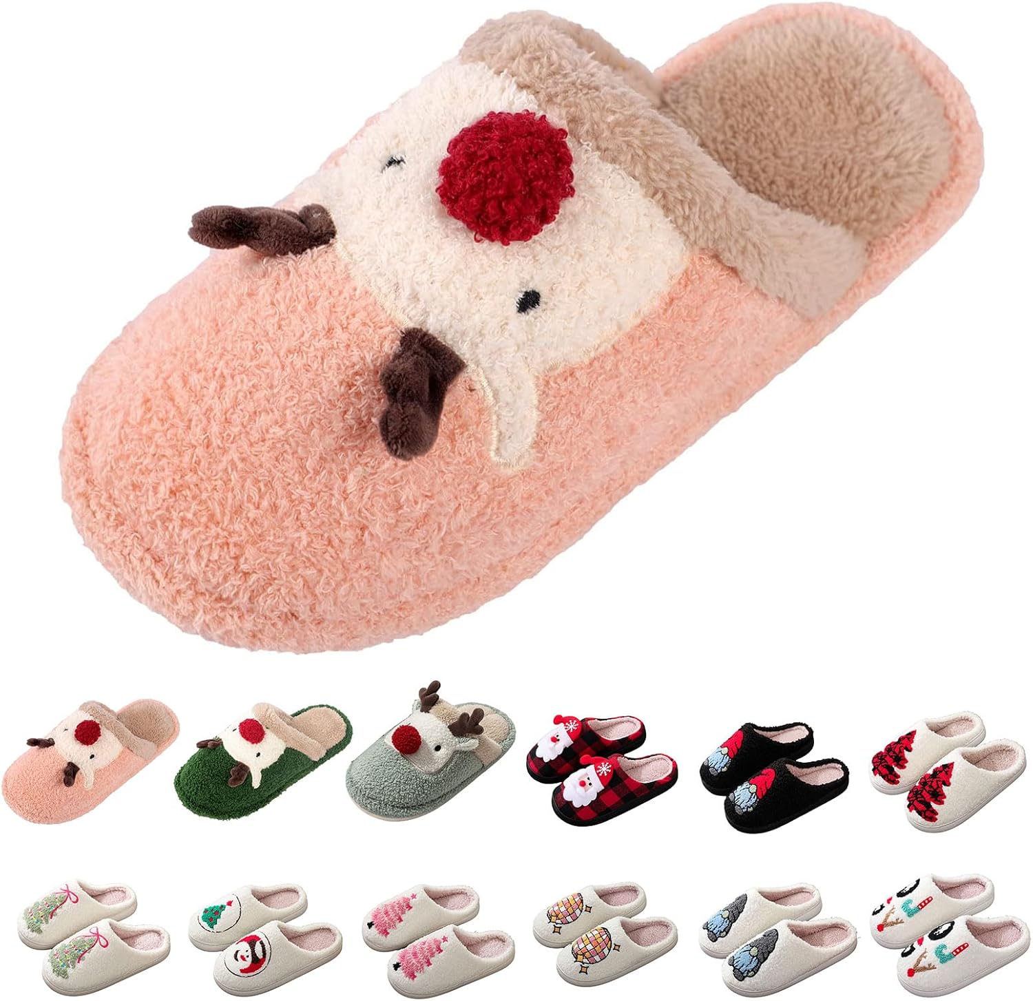 

Рождественские тапочки для женщин и мужчин, мягкие домашние тапочки с эффектом памяти, пушистые и удобные, теплые спальневые тапочки, праздничные тапочки, рождественский подарок Movnebyro, розовый
