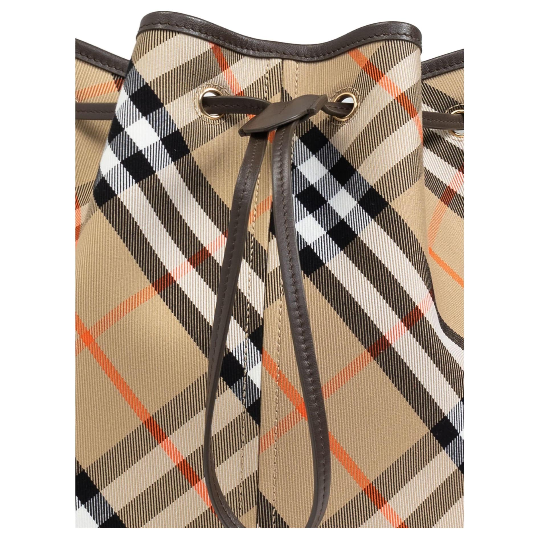 Женская сумка-ведро Burberry из хлопка, бежевая — фото 4