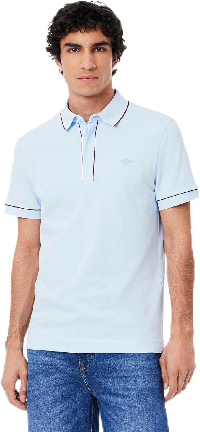 

Мужская поло-рубашка с отворотом и окантовкой в тон ткани Lacoste, синий