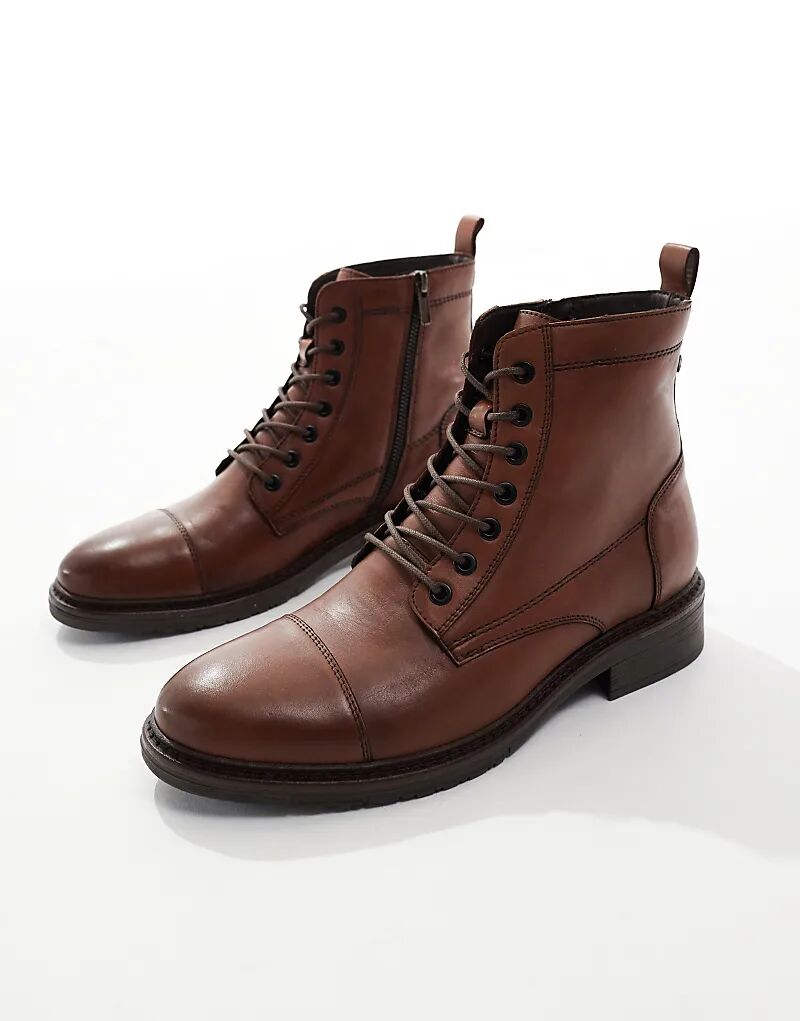 

Кожаные ботинки на шнуровке Jack & Jones коричневого цвета