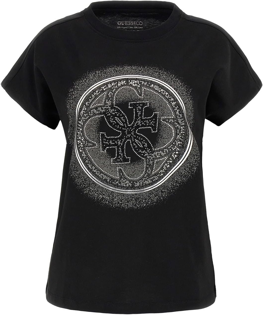 

GUESS Женская футболка Eco Short Sleeve 4g Shaded Hotfix, Jet Black, Черный, GUESS Женская футболка Eco Short Sleeve 4g Shaded Hotfix, Jet Black