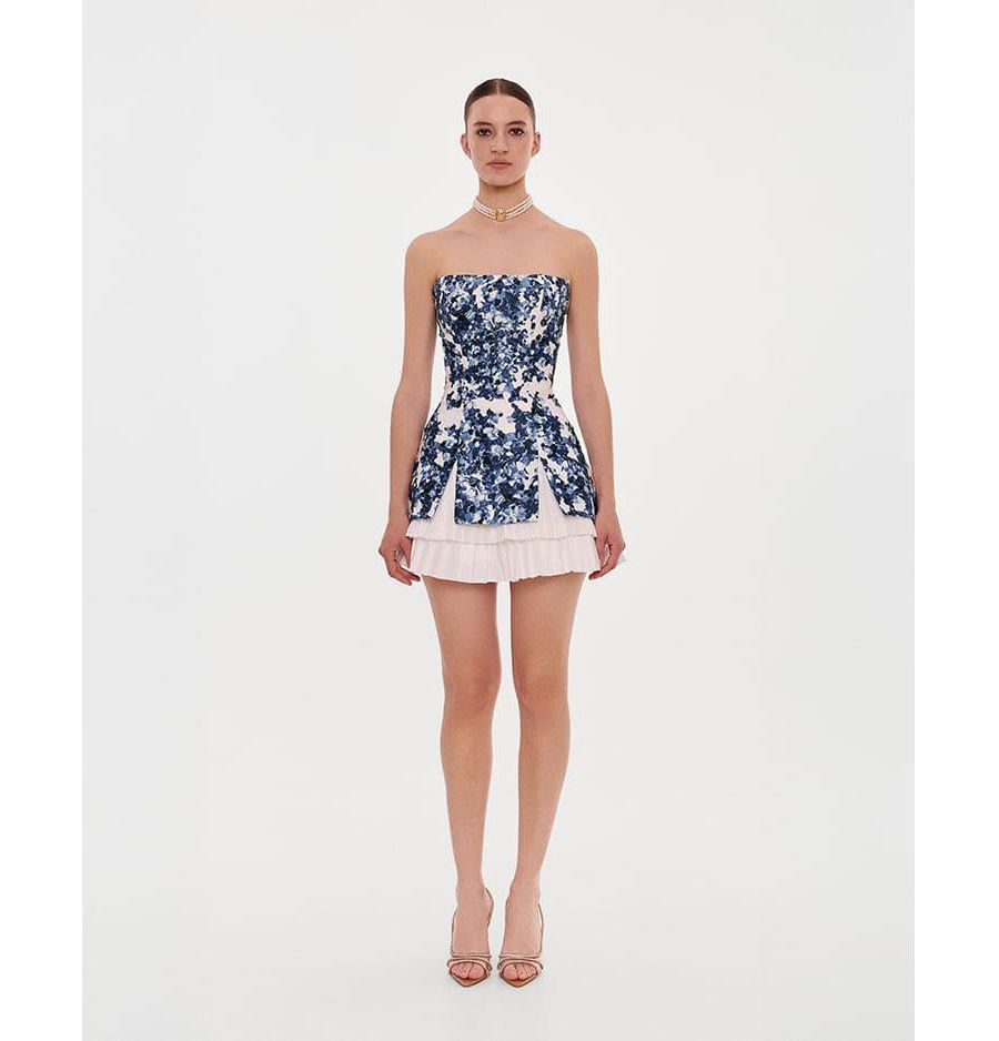 

Женское мини-платье без бретелей с декоративной шнуровкой Milla, Blue hydrangea