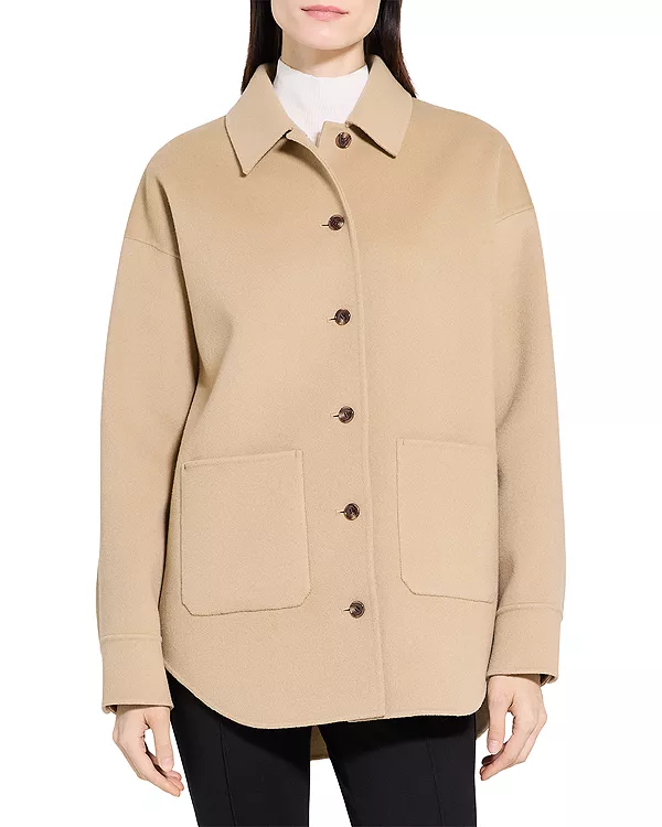 

Свободная рубашка-куртка из шерсти и кашемира Theory, бежевый