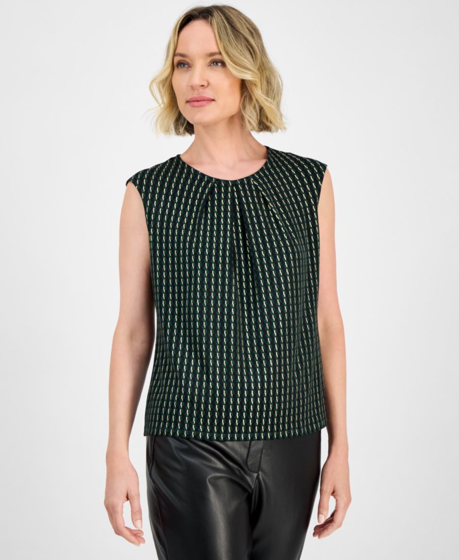 

Топ с плиссированным вырезом и удлиненными плечами, с принтом фольги, стандартный и укороченный размеры Kasper, Evergreen Multi