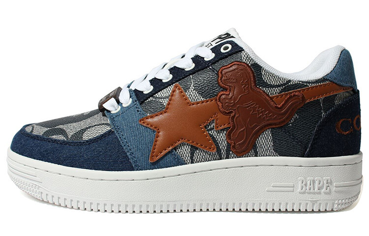 Coach X Bape Стильные женские кроссовки для скейтбординга с низким верхом, синие A Bathing Ape