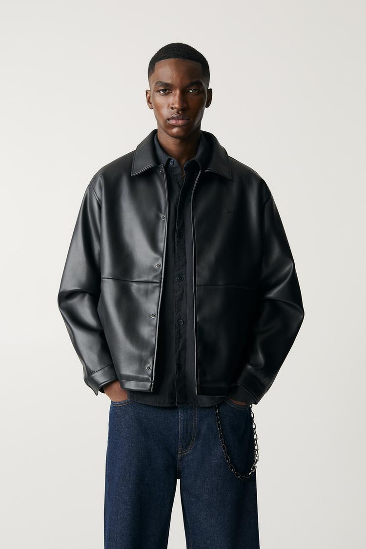 

Куртка из искусственной кожи Pull And Bear, черный