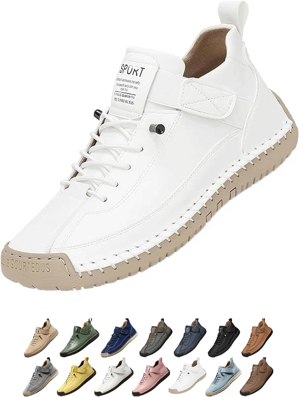 

Удобные ортопедические кроссовки, регулируемые кожаные кроссовки, легкие повседневные лоферы с противоскользящей подошвой Generic, белый