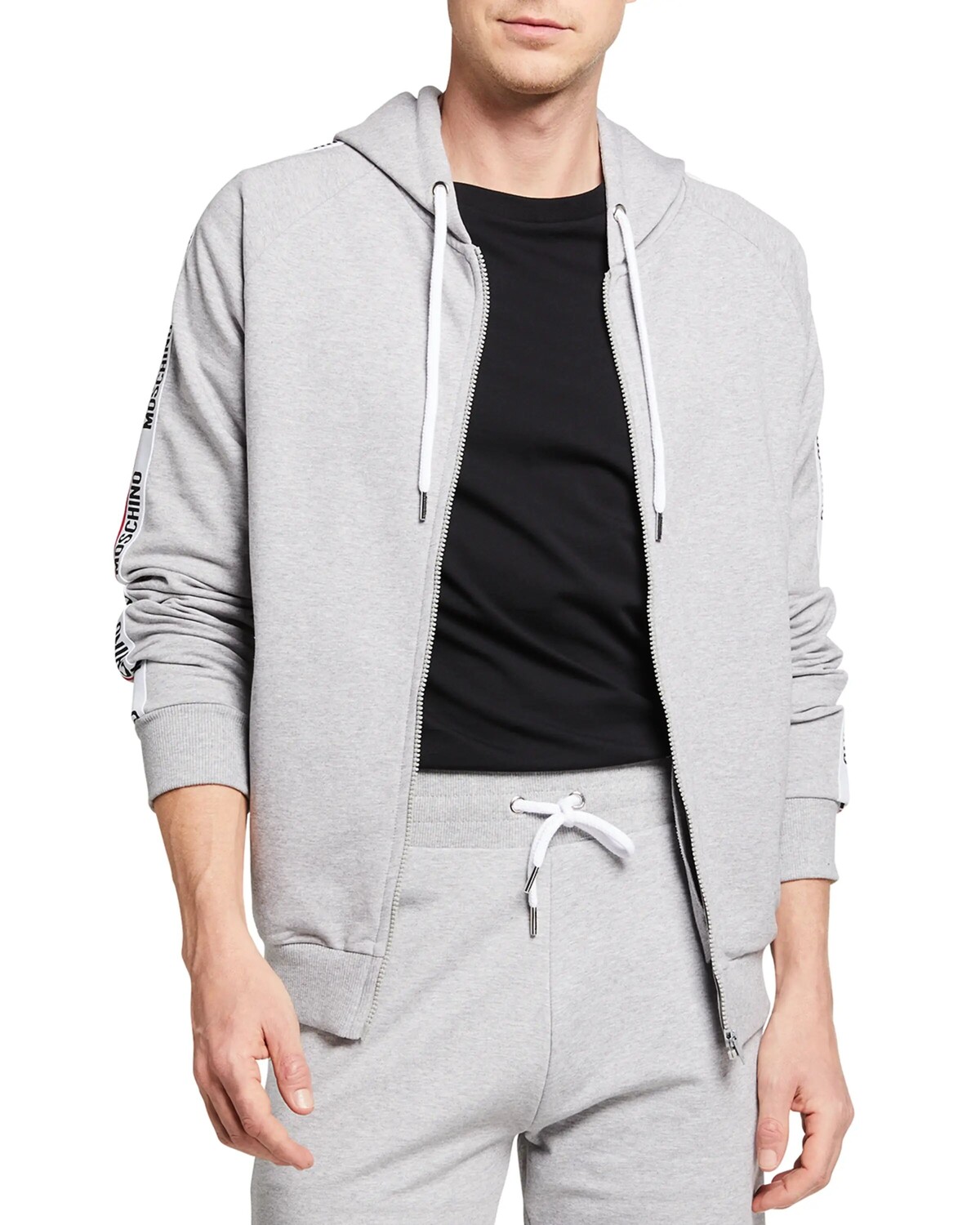

Мужская толстовка на молнии во всю длину с тесьмой с логотипом Moschino, цвет Grey