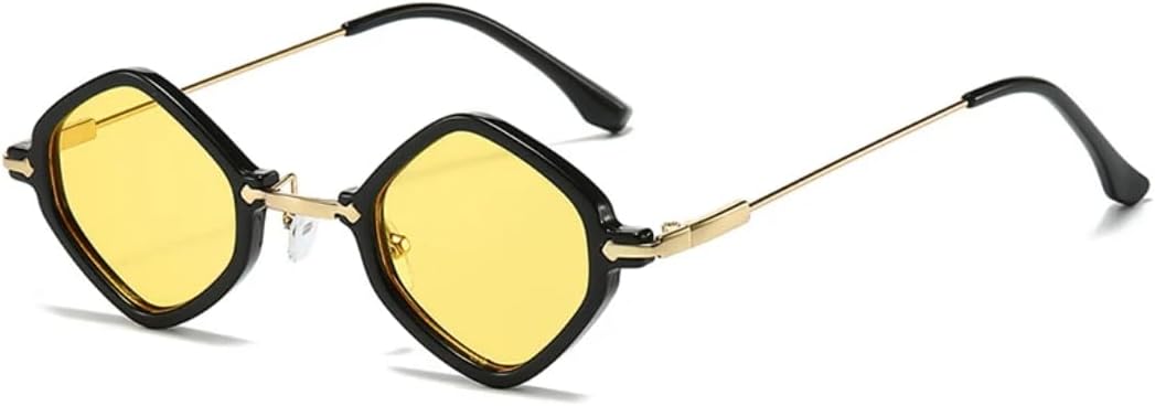 

Ретро-солнцезащитные очки для женщин с маленьким многоугольным оправой, модные, с прозрачными линзами с градиентом, защита от УФ-излучения UV400, для мужчин в стиле панк VFDHN, Black Yellow