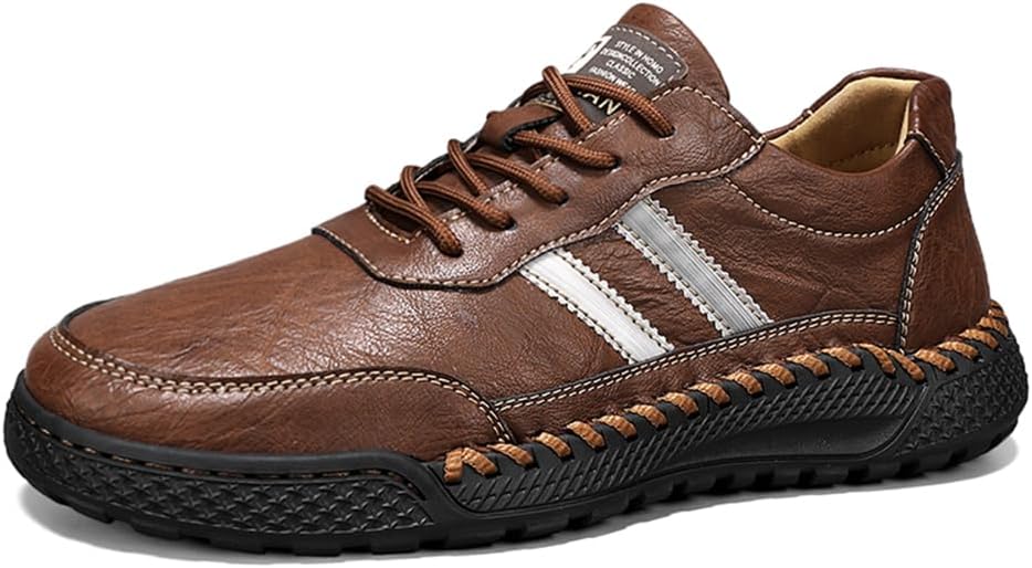 

Мужские повседневные кожаные туфли Asifn, дышащие, лоферы, удобные для ходьбы, модные, на шнуровке, нескользящие, слипоны, на плоской подошве, коричневый