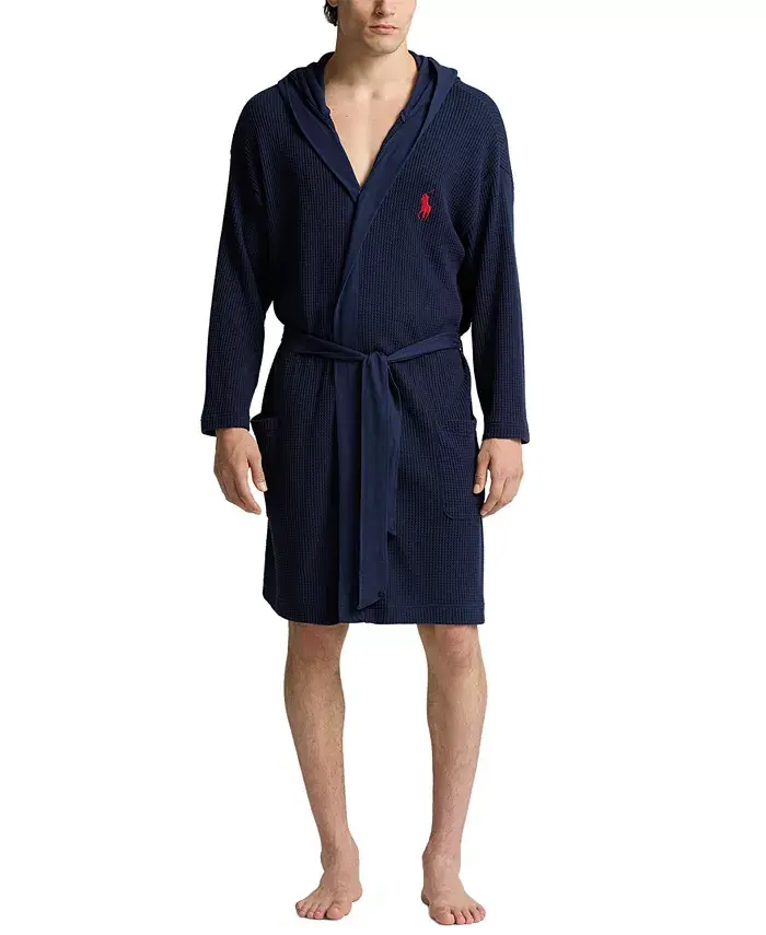 

Мужской утепленный халат с капюшоном и поясом Polo Ralph Lauren, синий