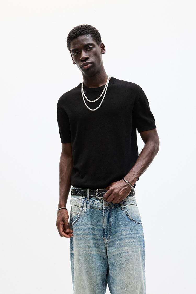 

Трикотажная футболка с коротким рукавом Pull And Bear, черный
