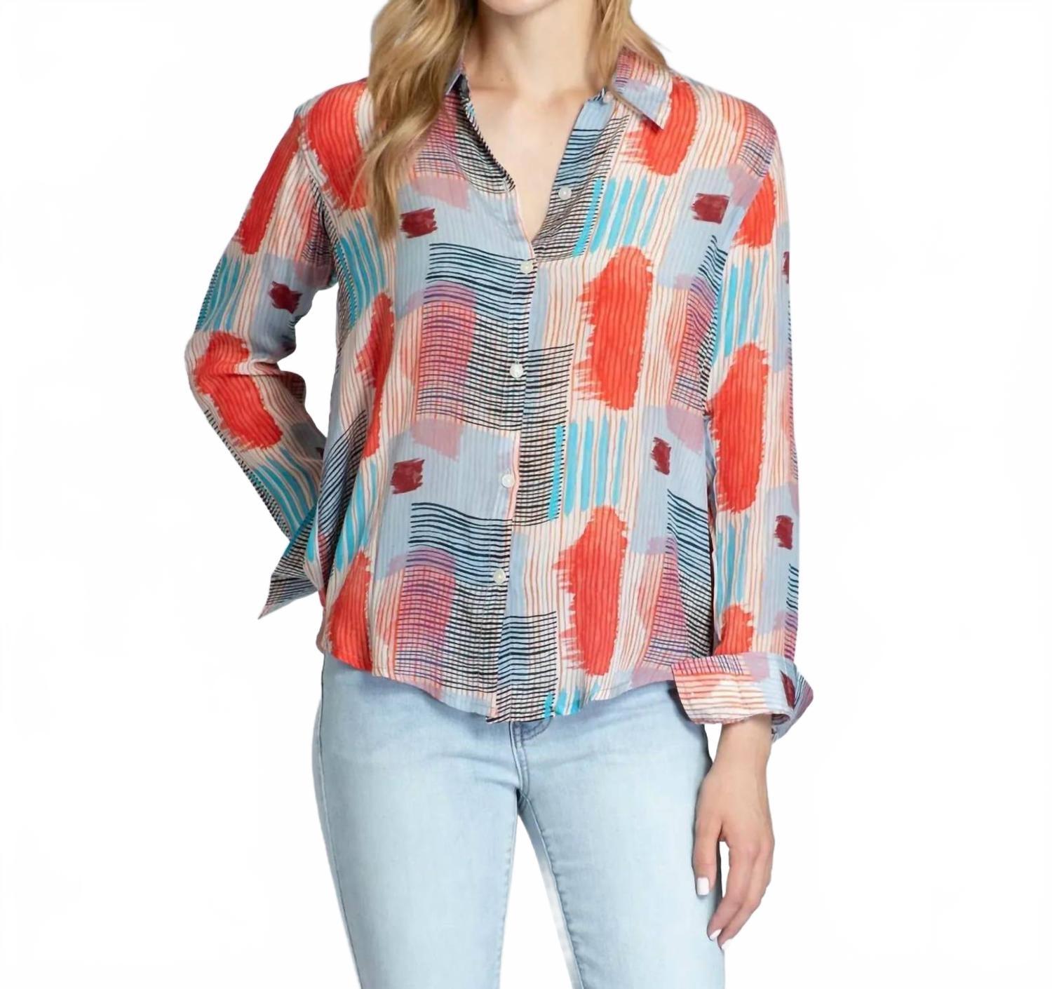 

Рубашка с закатанными рукавами в красно-синем принте APNY