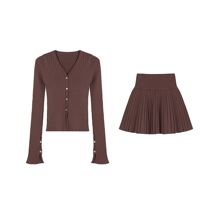 

Двухкомпонентный комплект с юбкой Women's V-образный вырез умеренно короткий MOMMANWA, коричневый