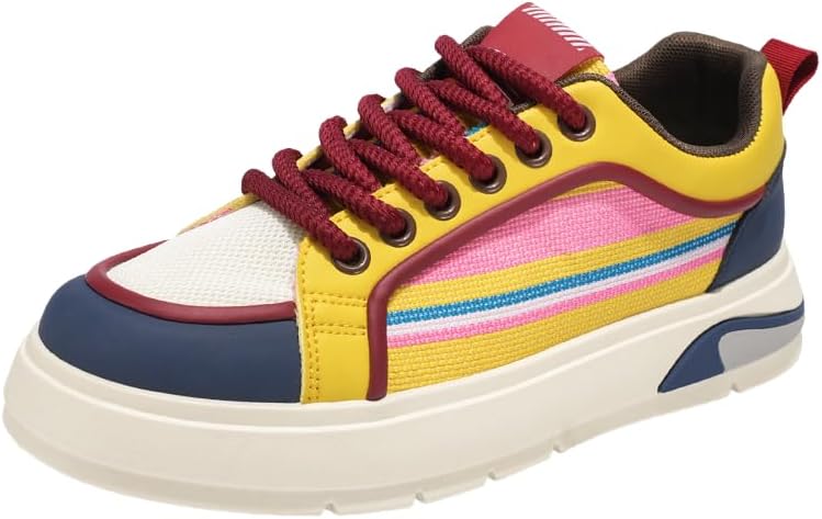 

Мужские стильные цветные кеды низкие - яркий розовый, желтый, синий и белый дизайн, прочная резиновая подошва, дышащая тканевая подкладка для прогулок на улице, повседневной носки и вечеринок Clolinde