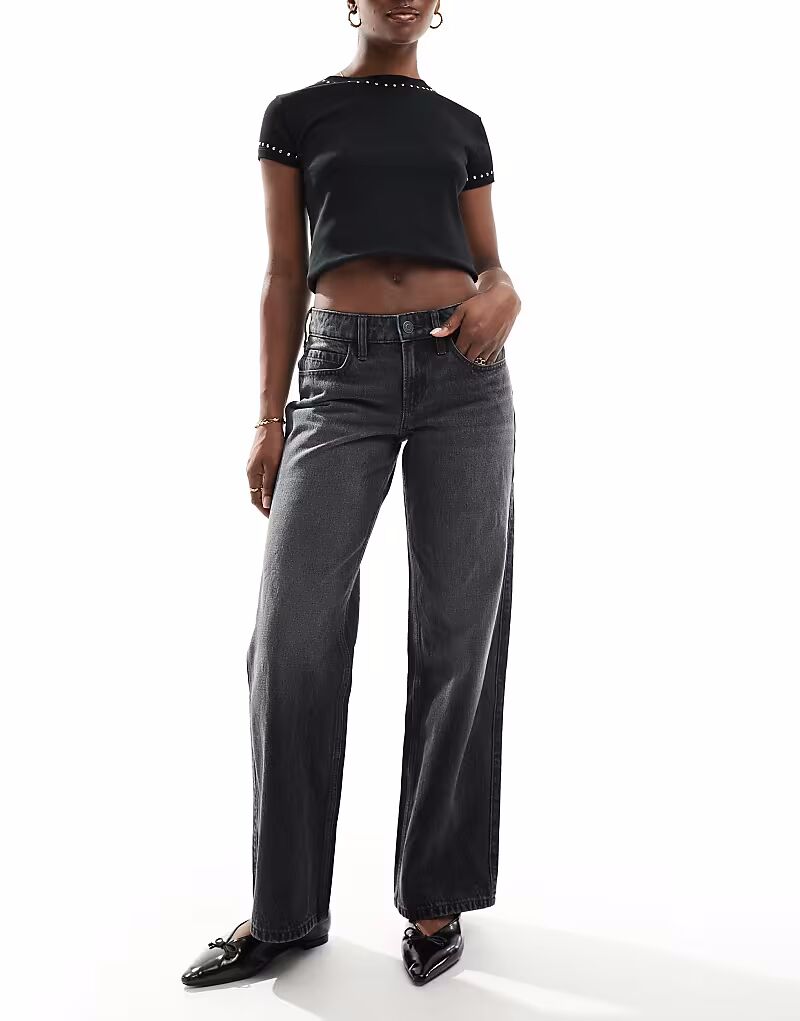 

Hollister - джинсы с низкой посадкой и широкими штанинами в цвете Light Wash Black