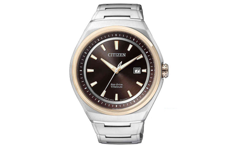 

CITIZEN Часы Solar Quartz Movement Titanium Strap Watch 43mm Men's Watch Coffee Watch Dial, Silver/Brown
