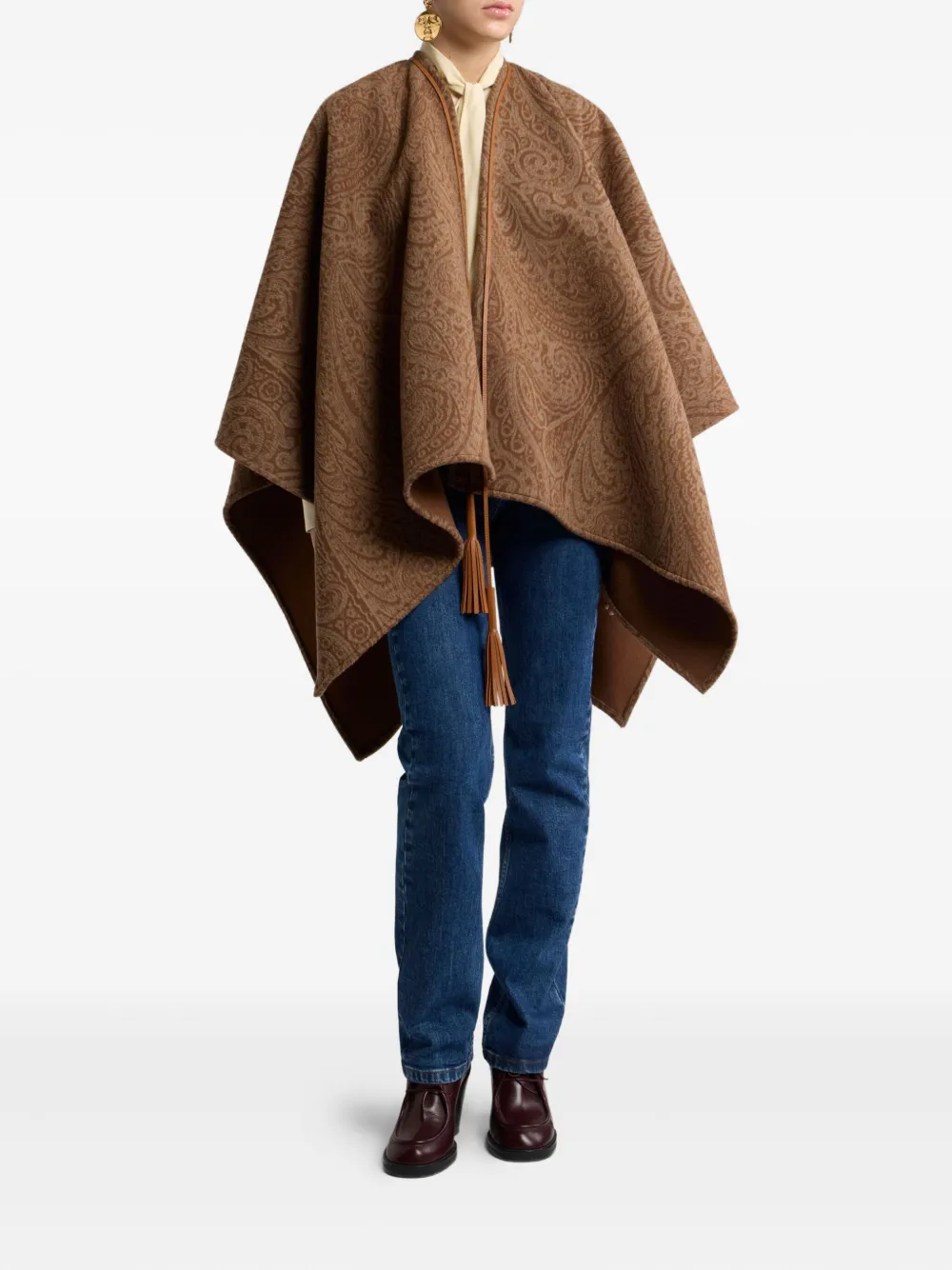Жаккардовый кейп с узором пейсли ETRO, коричневый — фото 2
