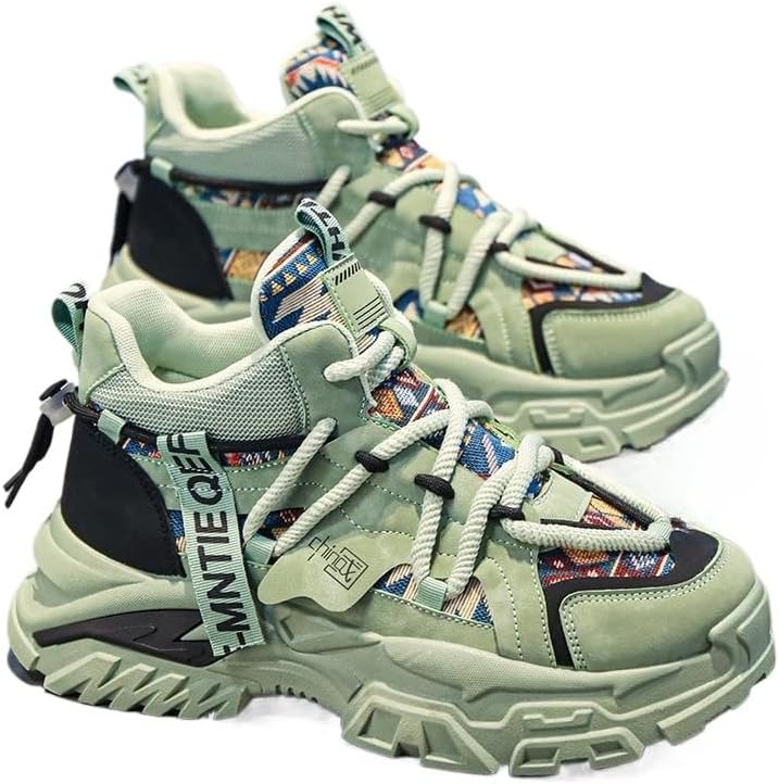 

Мужские высокие модные кроссовки, повседневные спортивные прогулочные туфли, обувь с круглым носком на шнуровке, дышащие нескользящие походные ботинки для мужчин Hhhchpm, зеленый