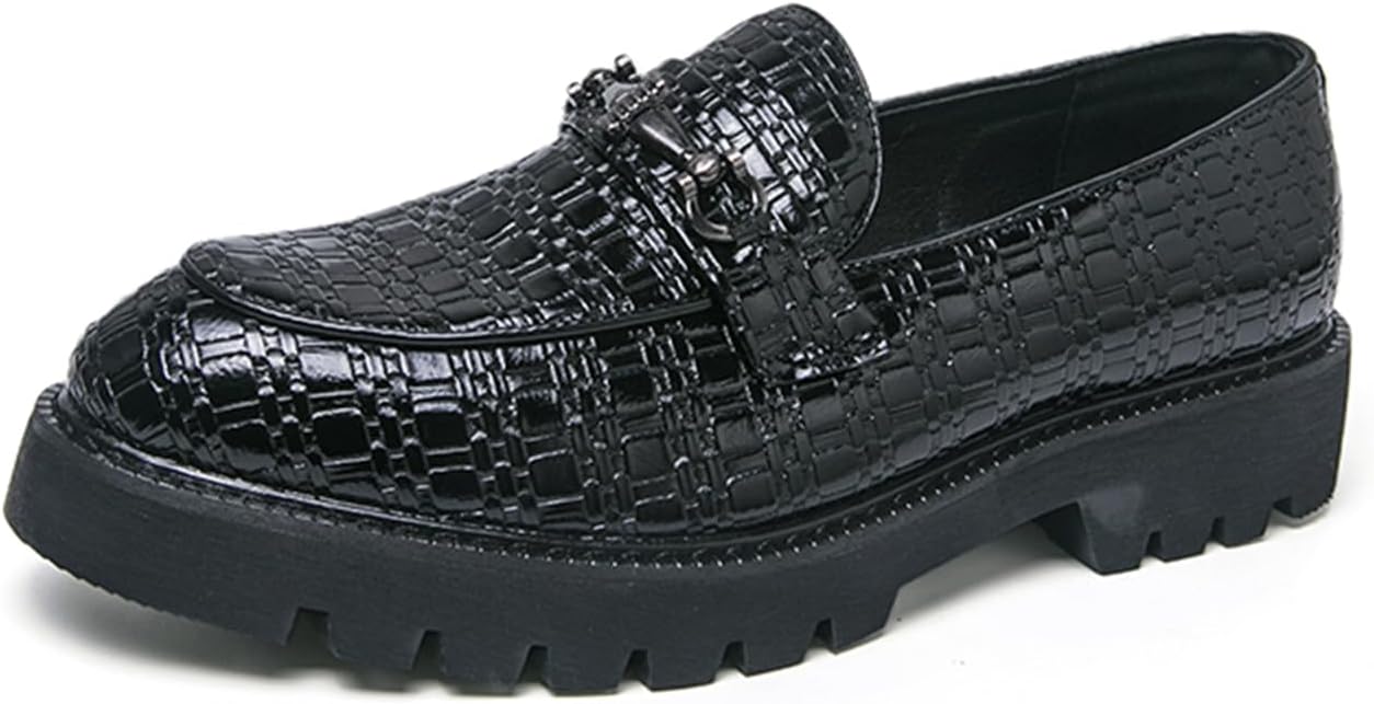 

Мужские стильные классические кожаные лоферы с текстурой, с толстой подошвой и металлической пряжкой, верх из кожи, нескользящая подошва, для делового и повседневного офисного ношения Psieicwm, черный