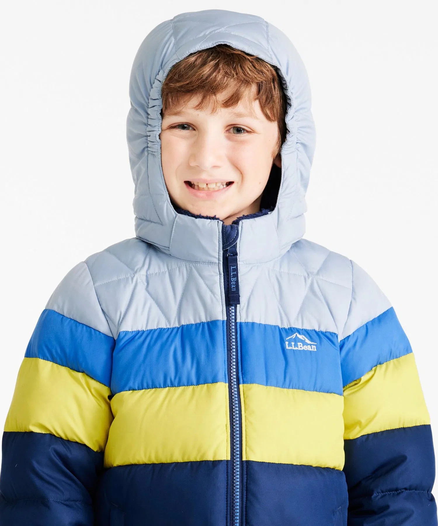 Детская пуховая куртка L.L.Bean, расцветка "колорблок" для детей постарше. — фото 2