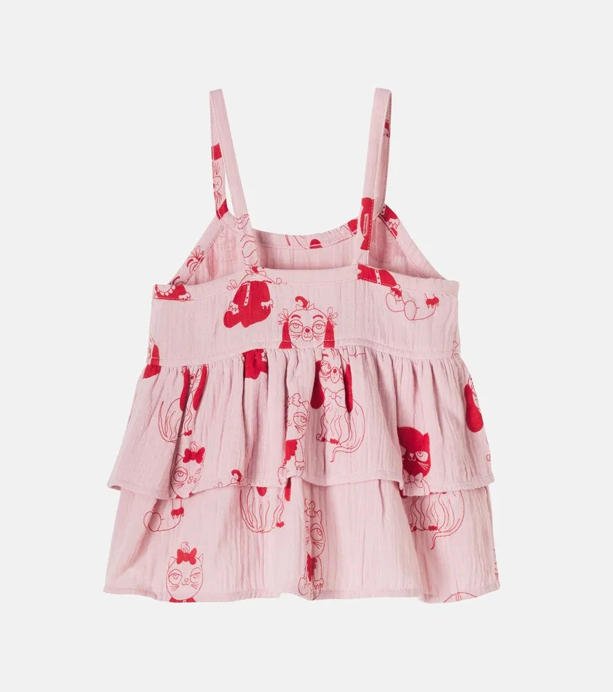 Хлопковый топ Minibabies с принтом и оборками Mini Rodini, розовый — фото 3