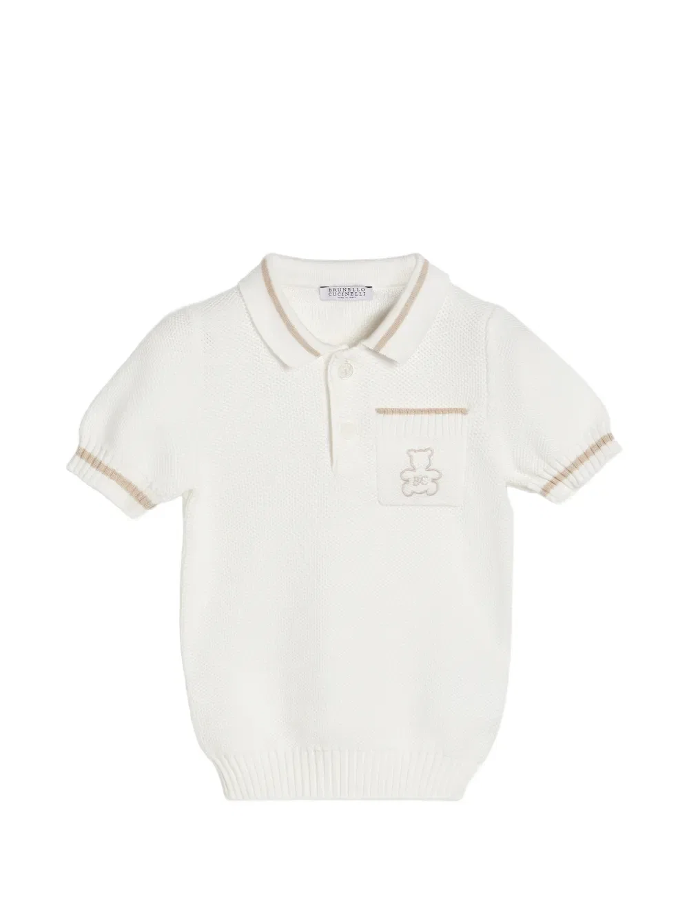 Хлопковая вязаная поло рубашка Baby Bernie с сотовым узором Brunello Cucinelli Kids, нейтральный