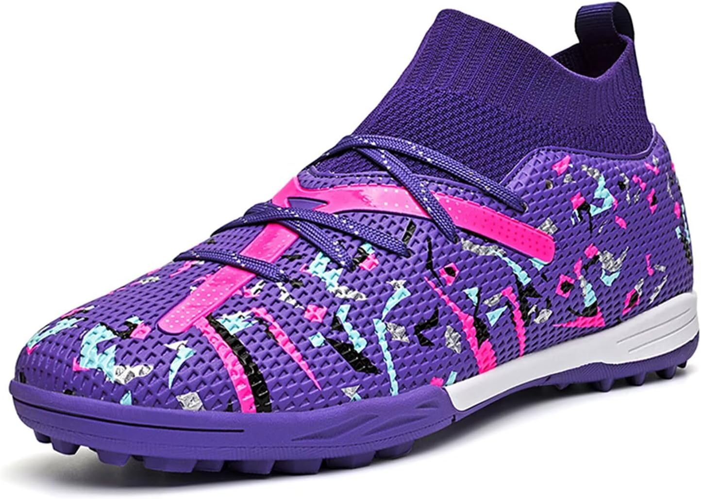 

Мужские футбольные бутсы для искусственного газона, женские и детские высокие футбольные бутсы для игры в помещении, спортивные бутсы до щиколотки с шипами для игры в помещении AG Purfitall, пурпурный