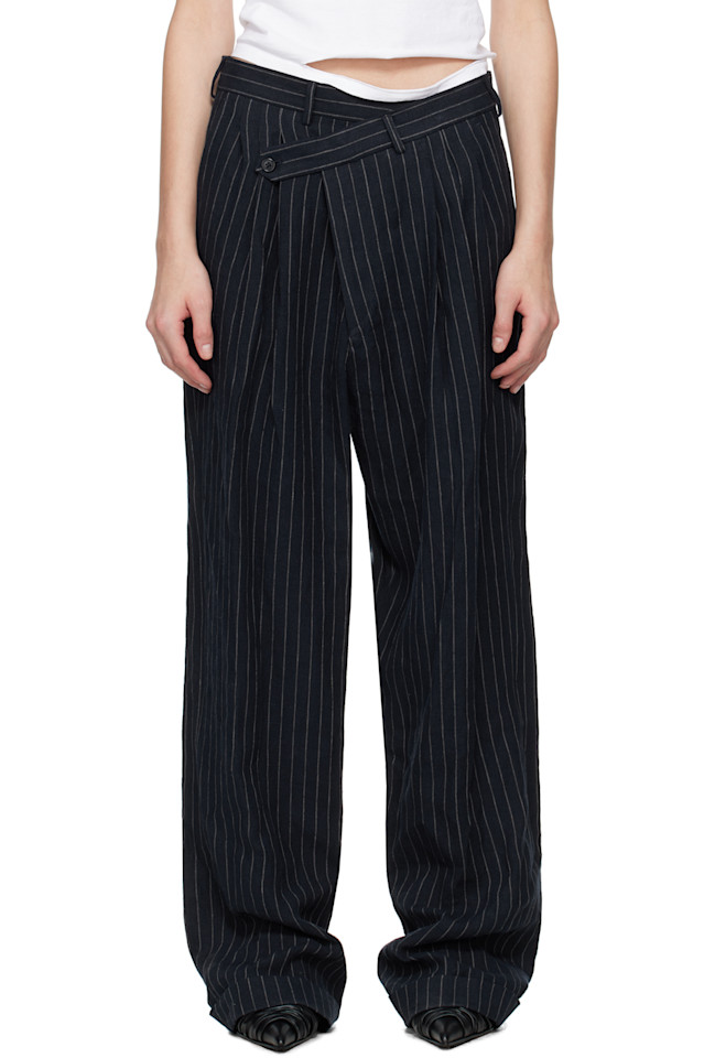 

Брюки с тройной складкой и перекрещивающимся кроем R13, цвет dark navy stripe
